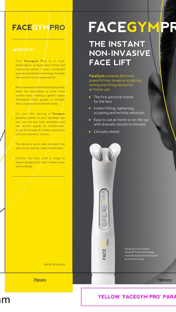 Original FaceGym Pro packaging, front panels with the device